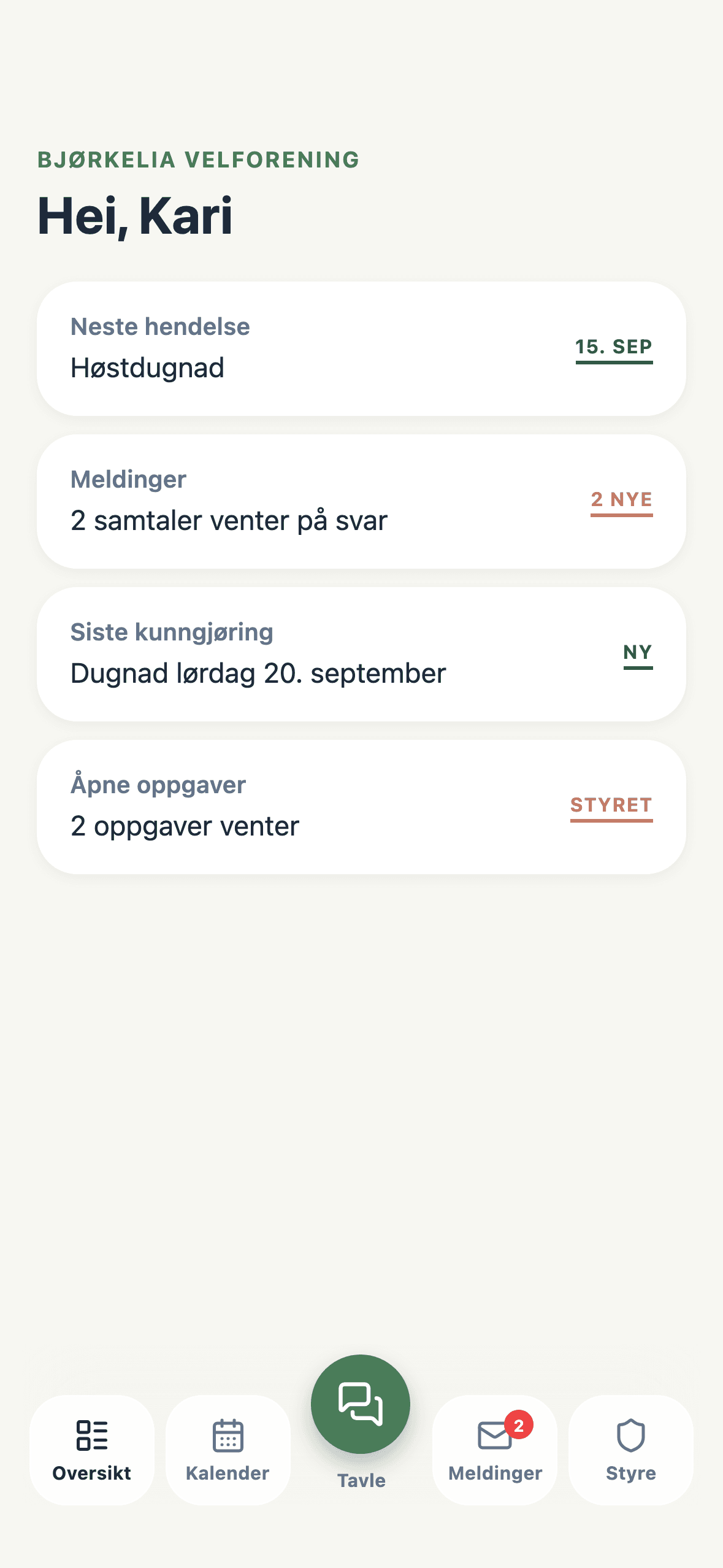 Oversikten i MittVel-appen